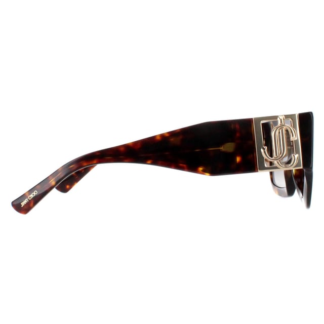 Jimmy Choo Square Womens Havana and Gold Brown Gradient NENA/S  Sunglasses boast a square-style frame and are distinguished by their large metal branding on the hinges. These sunglasses offer a sophisticated and contemporary look, perfect for adding a touch of glamour to any outfit.