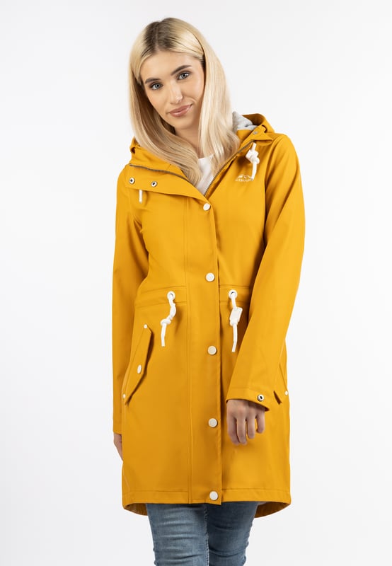 keine Füllung  An regnerischen Tagen bietet dieser Regenmantel von ICEBOUND wundervollen Schutz. Das Material ist wind- und wasserdicht und lädt somit bei allen Witterungslagen zu einem Spaziergang ein. Die große Kapuze mit stylishen Kordeln hat einen extra Regenschutz, der besonders an stürmischen Tagen vorteilhaft eingesetzt werden kann. Ein angenehmes Tragegefühl erzeugt das weiche Jersey-Innenfutter. Der labeltypische Print befindet sich  auf der Brust sowie am Oberarm.  Regenmantel
