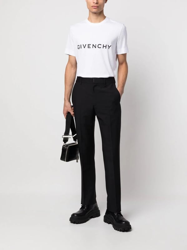 Logo-print cotton T-shirt from GIVENCHY featuring white, cotton, logo print at the chest, signature 4G motif, round neck, short sleeves and straight hem.