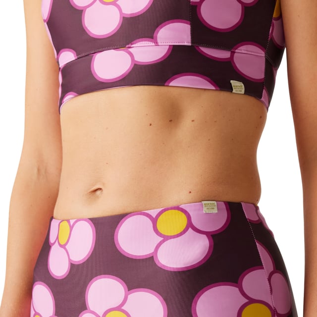85% Polyester, 15% Elastane. Design: Spinning Flower. 200gsm. Fastening: Pull-On. Neckline: Scoop. Back Style: Scooped Back. Waistline: Elasticated, High Rise. Reversible, Wide Waistband. Contents: 1 Bikini Bottoms, 1 Bikini Top.