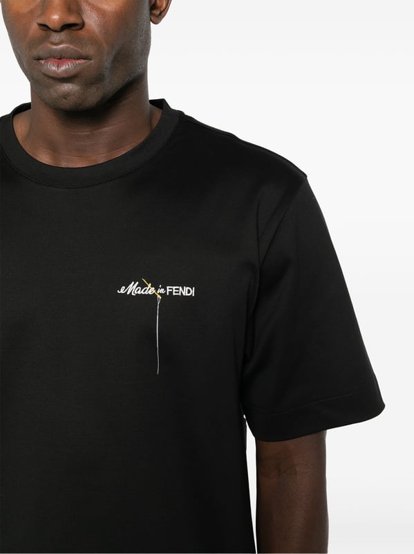 Fendi Made in Fendi Logo Embroidered T-Shirt in Black Fendi Made in Fendi Logo Embroidered T-Shirt in Black