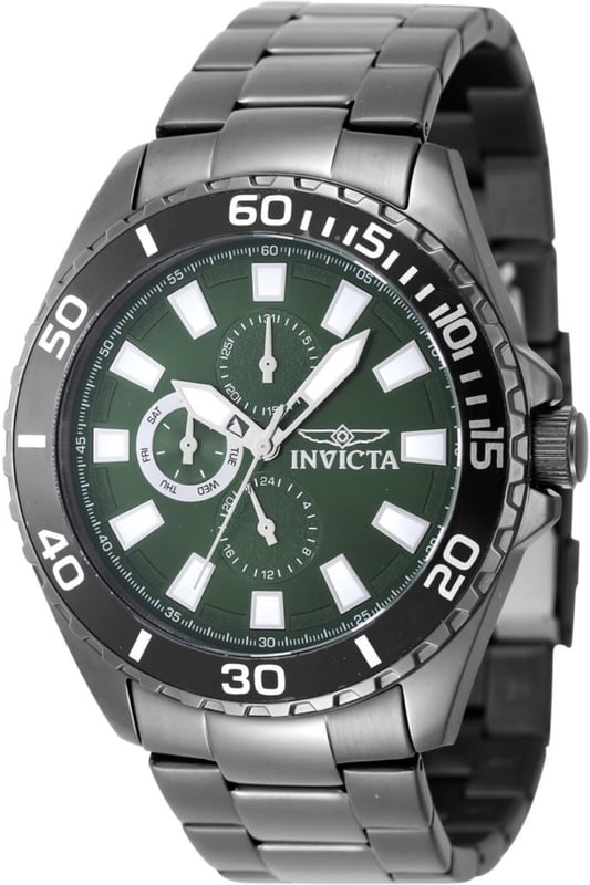 El Invicta 29930 tiene una caja de acero inoxidable de 46 millimetros con una esfera verde.
Esta modelo funciona con un movimiento de Cuarzo preciso.
Resistencia a la presión de aqua de 5 bares.
Este modelo es parte de la colección Invicta Pro Diver.

2 años de garantía Invicta.