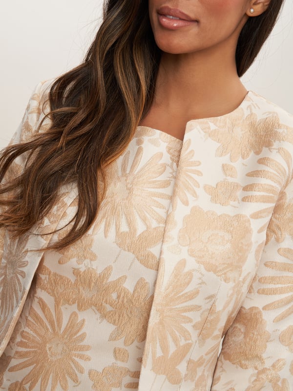 Feel prim and proper in the sophisticated Emeline dress and jacket by Gina Bacconi. The dress features concealed back zip fastening and is fully lined for added protection. This stunning ensemble is perfect for any formal event. Fashioned from luxury floral jacquard material, perfect for the mother of the bride.