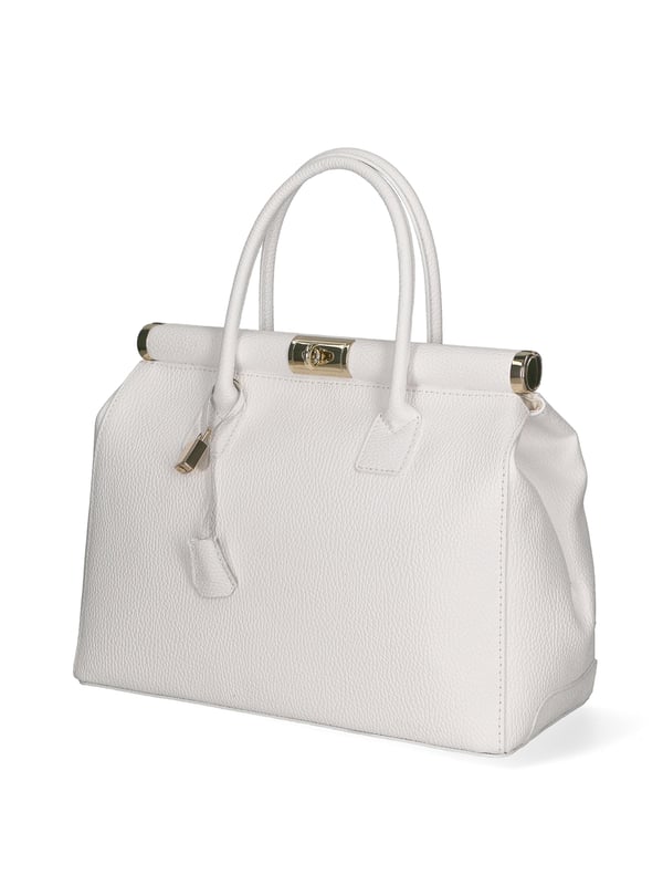 Bolso de mano de mujer de dos compartimentos con bandolera extraíble. Producto artesanal italiano en piel genuina dólar. Hecho en Italia