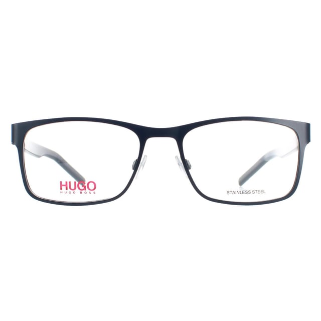 Hugo by Hugo Boss Rectangular Mens Matte Blue  HG 1015  Glasses are a classic rectangular style crafted from lightweight acetate. Adjustable nose pads ensure a personalised fit while the  temples feature the Hugo Boss branding for authenticity.