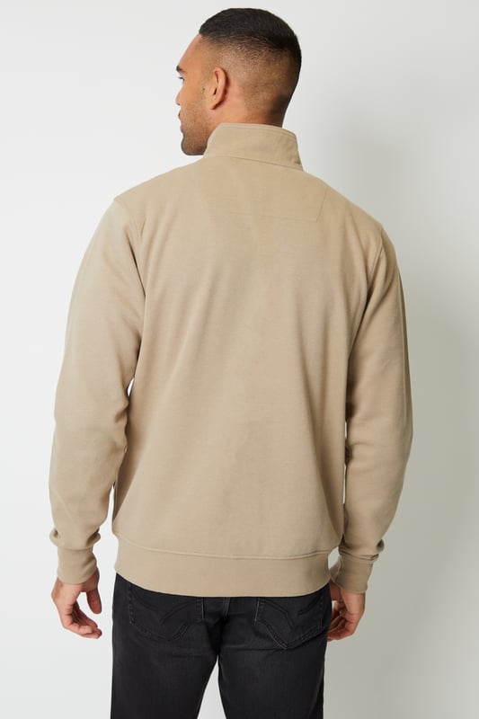 Stone 'Snappy' Zip Up Popper Collar Pique Sweatshirt