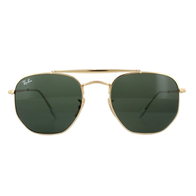 Las gafas de sol Ray-Ban Marshal 3648 1 Gold Green G-15 son una versión única del estilo Aviator con monturas hexagonales redondeadas que aportan nuevos ángulos y un look de moda contemporáneo. El doble puente añade más encanto y estilo y las patillas planas rematan la montura a la perfección.