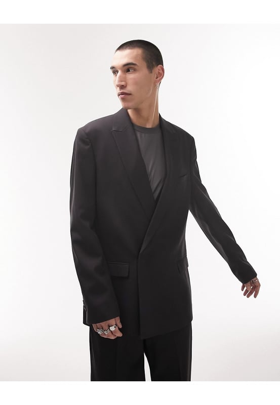 Topman wrap suit jacket in black