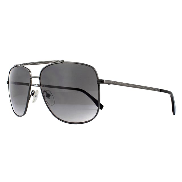 Lacoste Sunglasses L188S 033 Gunmetal Grey Gradient feature a textured prominent top brow bar and matching temples with the Lacoste lettered logo for a classic modern look.
