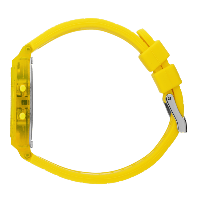 This Ice Watch Ice Digit Retro - Electric Yellow - Clear Digital Watch for Child is the perfect timepiece to wear or to gift. It's Yellow  Rectangular case combined with the comfortable Yellow Silicone watch band will ensure you enjoy this stunning timepiece without any compromise. Operated by a high quality Quartz movement and water resistant to 3 bars, your watch will keep ticking. Stand out from the crowd with the ICE digit retro Electric yellow. Bold and colorful, this watch sets you apart with its transparent electric yellow dial and matching soft silicone strap. This Digital watch has a calendar function: Day-Date , Stop Watch , Dual Time , Alarm and Light High quality 19 cm length and 18 mm width Yellow Silicone strap with a Buckle Case measurement: 32 X 34 mm,case thickness: 8 mm, case colour: Yellow and dial colour: Yellow