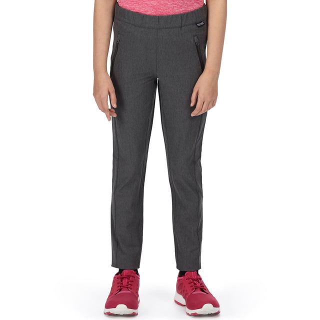 Regatta Boys Junior Pentre Active Stretch Durable Leggings ISOFLEX+ advanced stretch fabric - 100% polyester. ISOFLEX - Active stretch fabric - 94% polyester/6% elastane (marl option). Durable water repellent finish. Part elasticated waist. 2 zipped side pockets.