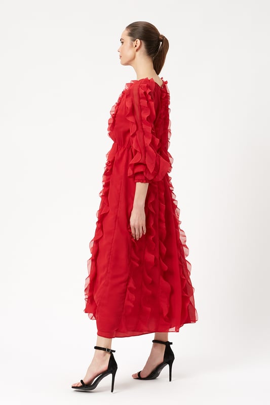 Ruffle bottom maxi sales dress
