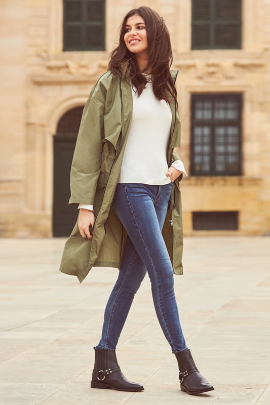 REASONS TO BUY: 

For those unpredictable weather days
Classic parka style, statement hi-shine finish
Hood &amp; storm flap to take on the rain
Drawstring waist to create shape
Contrast zip and patch pockets – it’s all about the details
The finishing touch for jeans, a jumper and boots