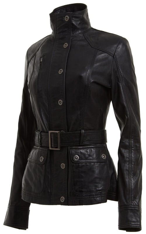 Elevate your style with this chic military-inspired jacket, complete with distinctive design elements that set it apart. Crafted from 100% premium ultra-soft nappa leather, this jacket combines luxury with practicality. Here's what makes it stand out:  
High Funnel Collar: The jacket features a high funnel collar that can be fastened or rolled down for a versatile and casual look, adding to its overall appeal. 
Buttoned Elegance: The push-button closure, extending from the collar to below the adjustable waist belt, adds a touch of sophistication to the jacket's design. 
Removable Belt: The removable belt not only enhances the jacket's style but also creates a flattering, tapered appearance that complements your body shape. 
Practical Pockets: The jacket offers practical storage with a concealed zip pocket at the breast and two button-secured flap pockets at the waist. 
Adjustable Cuffs: Buttons and zips placed at the cuffs allow you to customize the sleeve length according to your preference, adding to the jacket's versatility.  With its slim fit, adjustable waist belt, and a combination of flap and zipped pockets, this military-style jacket strikes a perfect balance between fashion and functionality, making it a versatile addition to your wardrobe for a chic and stylish look