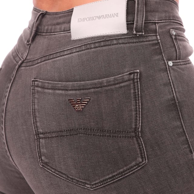 Womens Emporio Armani J20 Skinny-Fit Jeans in grey.- Five-pocket styling.- Zip fly and button fastening.- Belt loops.- Branded leather badge.- Metal Eagle logo on rear pocket.- Slim fit.- 93% Cotton  3% Elastomultiester  2% Elastane.- Ref: 6H2J202DB30662