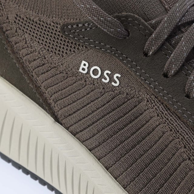 Crafted in a combination of materials  including leather trims  these running-style BOSS Menswear trainers strike a distinctive profile. Lightweight ridged outsole. Knitted uppers for enhanced comfort and fit. This product contains at least 60% better raw materials. This product is partly created with recycled polyester. We at HUGO BOSS prefer recycled polyester from pre- and post-consumer textile waste and do our best to phase out polyester from PET bottles.