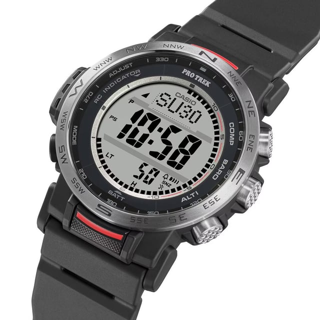 This Casio Protrek Digital Watch for Men is the perfect timepiece to wear or to gift. It's Black 40 mm Round case combined with the comfortable Black Plastic watch band will ensure you enjoy this stunning timepiece without any compromise. Operated by a high quality Quartz movement and water resistant to 10 bars, your watch will keep ticking. This sporty and trendy watch is a perfect gift for New Year, birthday,valentine's day and so on. This Digital watch has a Calendar function: Day-Date , Solar Powered , Radio Controlled , Stop Watch , Altimeter and Alarm High quality 21 cm length and 22 mm width Black Plastic strap with a Buckle Case diameter: 40 mm,case thickness: 13 mm, case colour: Black and dial colour: LCD