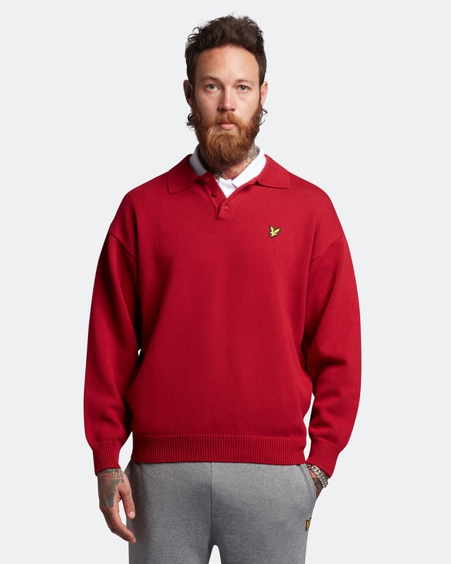 Lyle Scott Blouson Long Sleeve Knitted Polo Shirt Plus