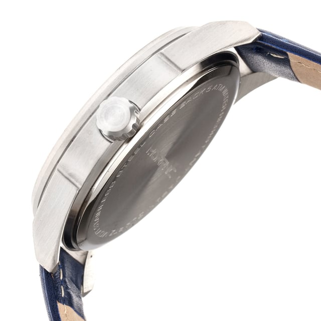 316L Surgical-Quality Stainless Steel Case, Precision Japanese Quartz Movement, Non-Glare Scratch-Resistant Mineral Crystal, Genuine Padded Leather Strap, Logo-Engraved Stainless Steel Clasp, Date Indicator, 44mm Case Diameter, 5ATM Water Resistance.