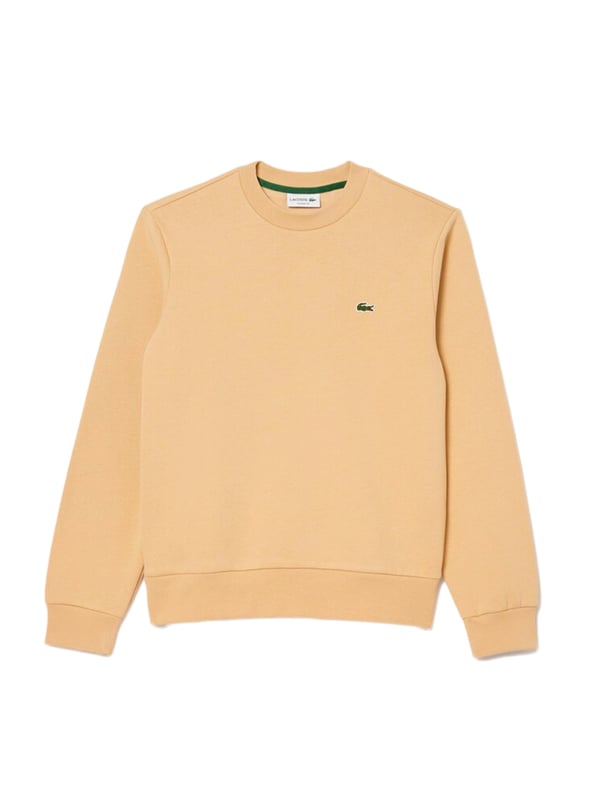 Timeless style renewed every season in a new color palette  in our signature details and a sustainable approach. Classic fit  natural ease on body with comfortable sleeves. Solid crewneck sweatshirt in brushed fleece made of organic cotton and recyled polyester. Piqué necktape in iconic Lacoste green. Embroidered 3cm green crocodile sewn on chest.