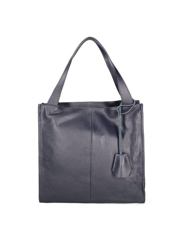 Bolso bandolera para mujer. El cierre es con cremallera. Los bolsillos internos son uno con cremallera y otro abierto. Los bolsillos externos están ausentes. Falta la correa para el hombro. El mango es de cuero. Hay un compartimento interno. El material exterior es piel auténtica tipo dólar. Internamente está forrado en tejido 70% algodón - 30% poliéster. Medidas: 34x32x11 cm. Hecho en Italia