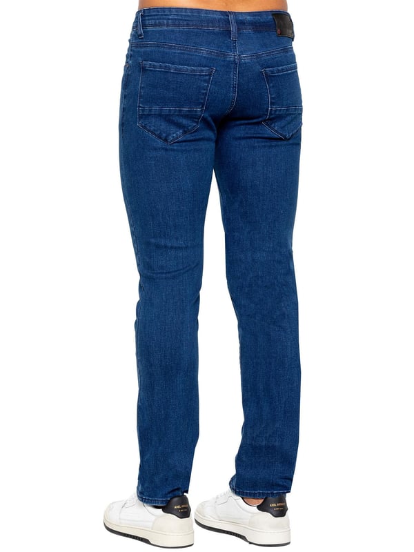 Eto Herren Jeans mit geradem Bein. Ausgestattet mit einem 5-Taschen-Design. Einfach und bequem zu tragen. Markenknöpfe und Nieten. Ideal für Casual oder Arbeitskleidung.