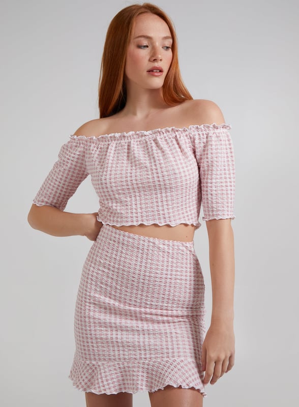 Gingham shop bardot top