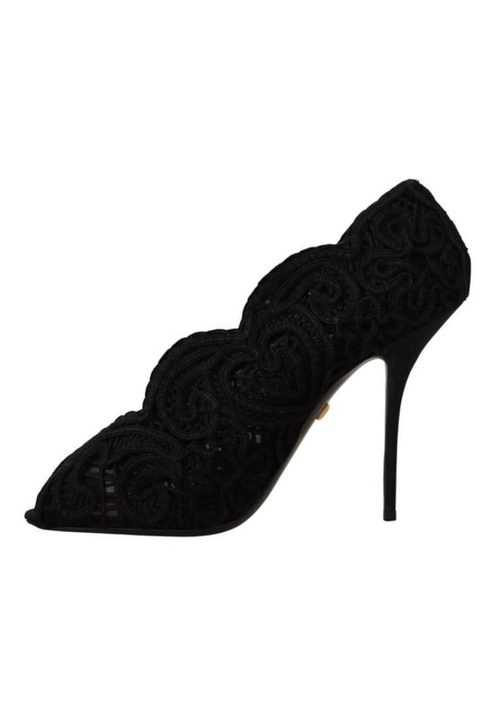 Marca: Dolce & Gabbana.
  Modelo: Zapatos de tacon.
  Color: Negro.
  Material: Ricamo.
  Suela: Cuero.
  Detalles del logotipo.
  Muy alta calidad y comodidad.
  Fabricado en Italia.