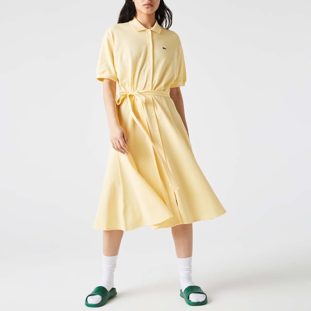 Women's belted cotton petit piqué shirt dress outlet