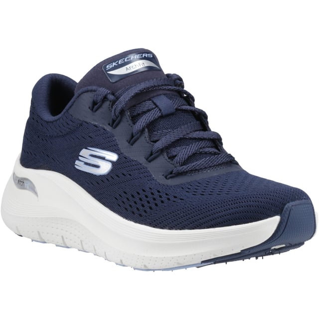 All-day comfort and support combine in Skechers Arch Fit 2.0 - Big League. This lace-up vegan design features an engineered mesh upper with a removable Arch Fit insole and a cushioned midsole.