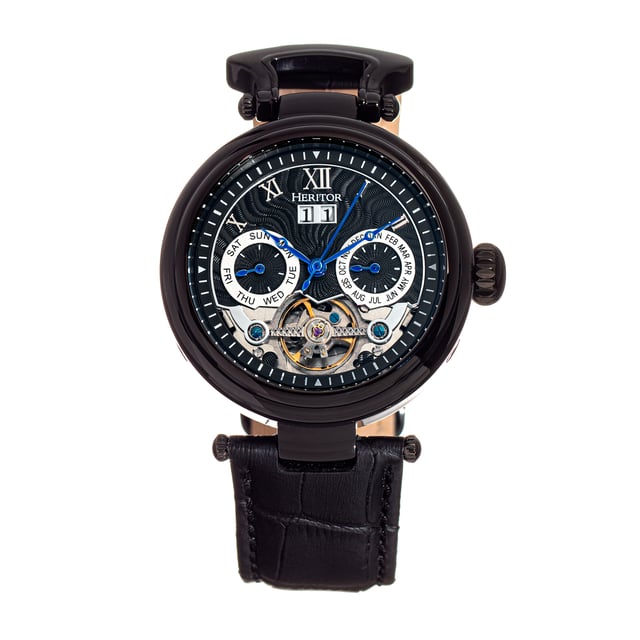 Heritor Automatic Ganzi Semi Skeleton Leather Band Watch