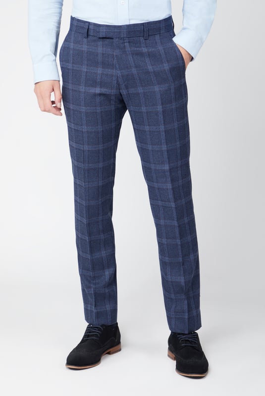 Overcheck Suit Trousers by Antique Rogue. Effortlessly sharp, these two tone checked suit trousers from the Antique Rogue range boast a tapered leg, slim fit and a flat fronted design that's perfect for any formal dress code. Pair with the matching jacket and waistcost for the full look.