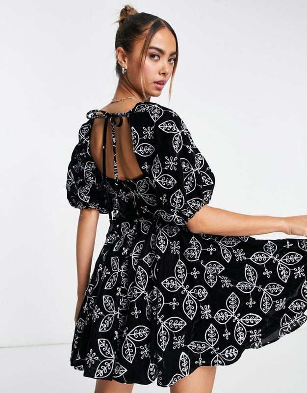 AS GOOD AS IT SEEMS EMBROIDERED BUTTONED MINI DRESS