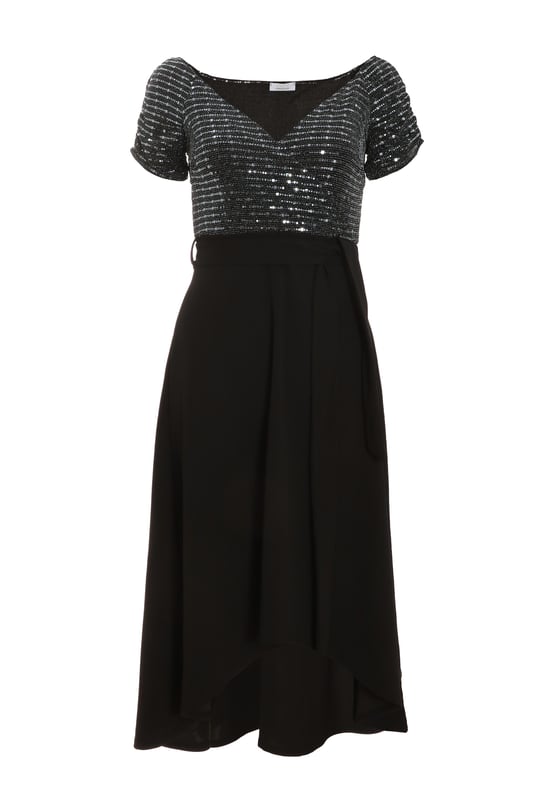 Quiz black wrap bardot dip best sale hem dress