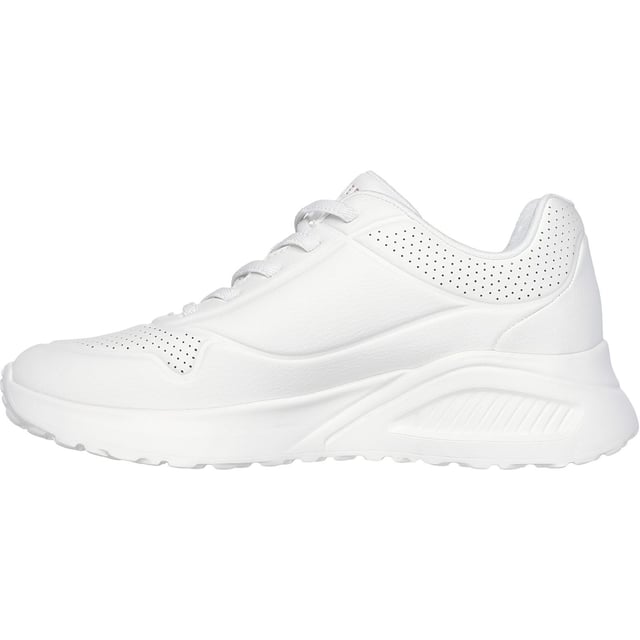 Erhöhen Sie Ihr Sneaker-Spiel mit gepolstertem Komfort und tragen Sie den Skechers Street Uno Lite Work. Dieser Stretch-Schnür-Fashion-Sneaker verfügt über ein synthetisches Duraleather-Obermaterial mit einer Plattformkeil Dämpfungsmittel-Zwischensohle und einer gestanzten Skechers Memory Foam-Innensohle.
