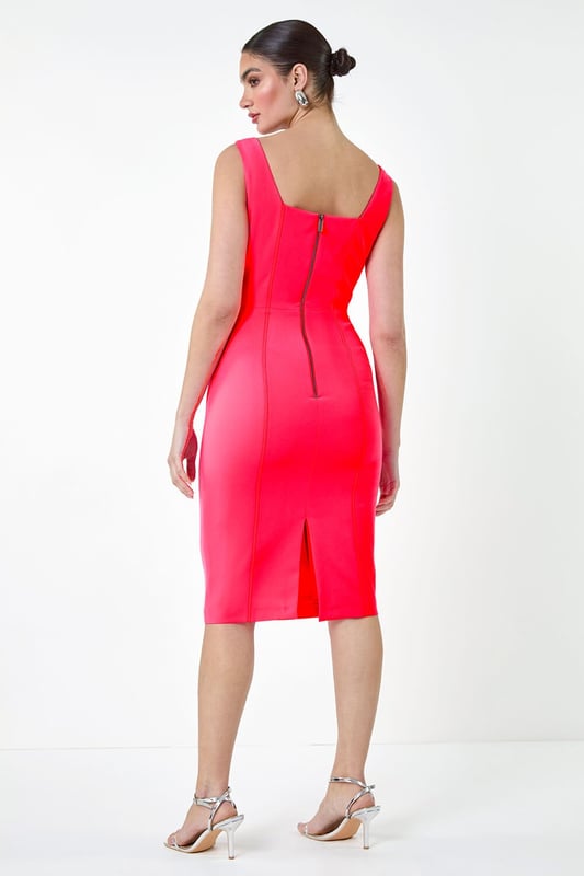A-Plain Corset Drs from Roman. Get ready to be the best-dressed guest this season in our striking Ariella stretch dress. This knee-length stunner features a bold pop of colour and mock corsetry detailing that creates a flattering fit. The cute sweetheart neckline and feminine, fitted shape make it a special occasion staple, topped off with wide straps for comfort and coverage. Finished with a visible zip back fastening and crafted in stretch jersey fabric, this dress exudes effortless glamour. Pair with strappy heels and a fascinator for a wedding reception or a day at the races this Summer.