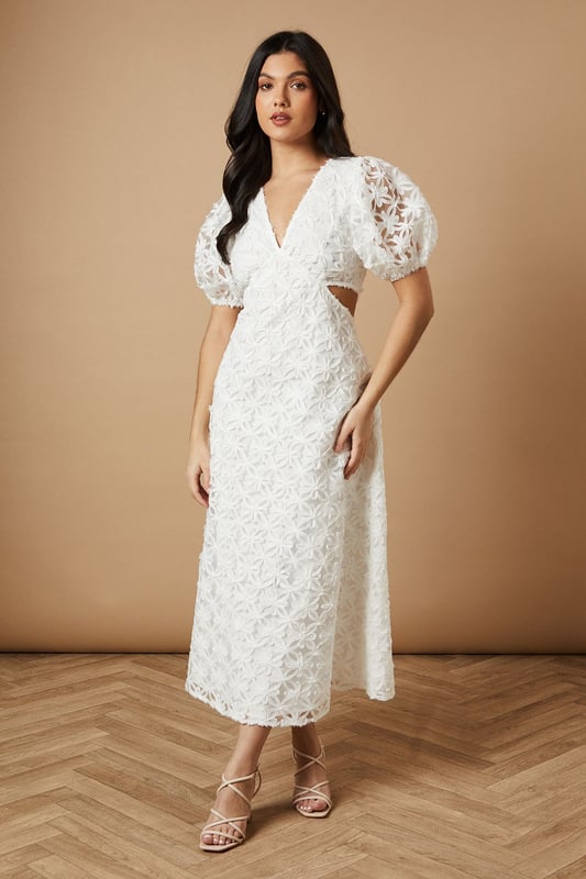 Textured Cutout Detail Midi Dress