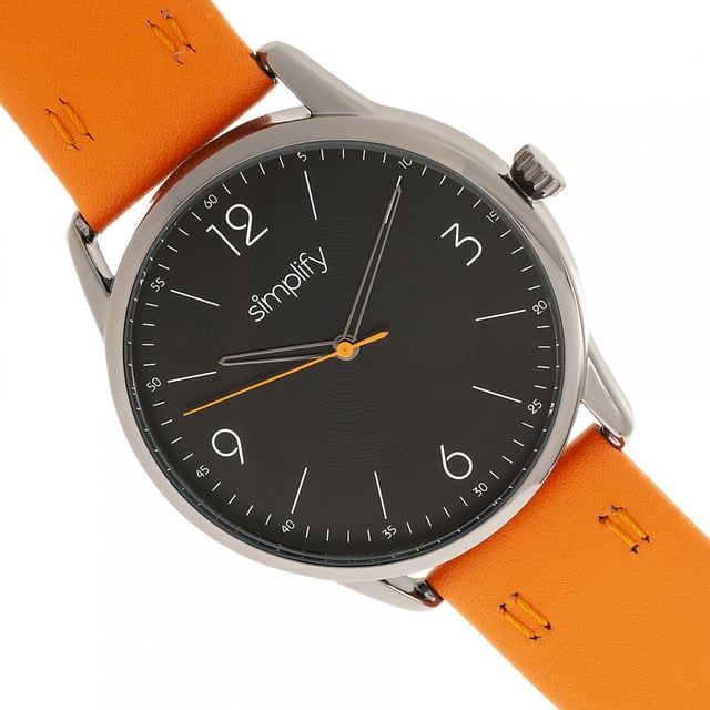 Polished Alloy Case; Precision Japanese Quartz Movement; Non-Glare Scratch-Resistant Mineral Crystal; Logo-Engraved Stainless Steel Caseback; Genuine Leather Strap; Logo-Engraved Stainless Steel Clasp; 41mm Case Diameter; 3ATM Water Resistance;