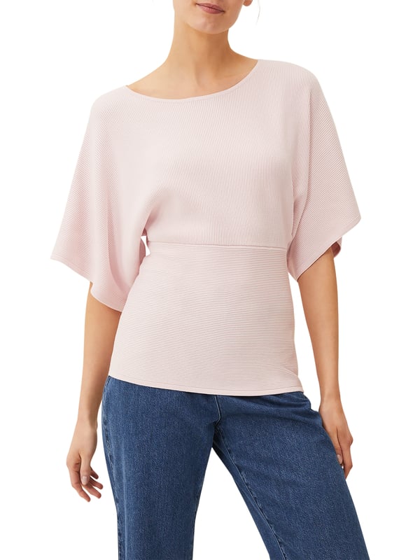 Embrace effortless style with this Pale Pink Kimono Ripple Knit, perfect for a casual chic look. Machine washable for easy care.