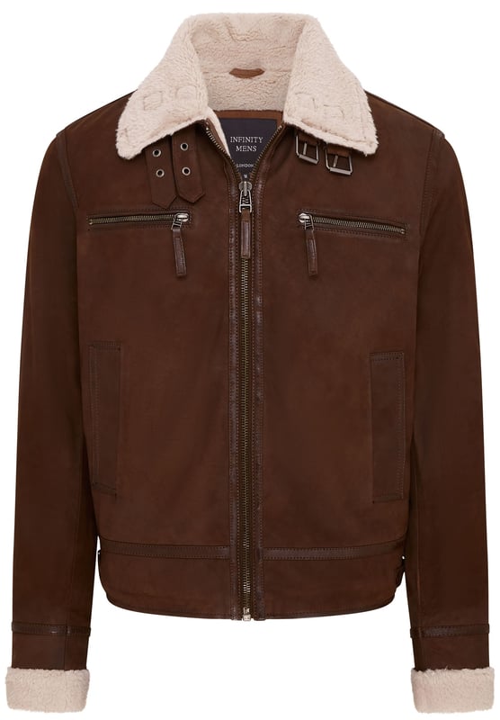 This rugged yet refined bomber jacket is a wardrobe staple. Crafted from genuine sheep suede, it exudes timeless style and durability. The plush faux fur lining offers exceptional warmth and comfort, making it ideal for colder months. With its classic aviator design and functional features like zipped pockets, this jacket is as practical as it is fashionable.

Bullet Points:

Material: Real sheep suede exterior, faux fur lining
Features: Two front zipped pockets, aviator style, adjustable waist
Comfort: Warm and cozy thanks to the plush faux fur
Style: Classic and versatile, perfect for casual or semi-formal occasions
Durability: Built to last with high-quality materials and construction