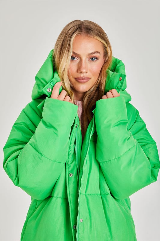 Model is 5'3 and wears a size 8. Oversized, hood, longline
