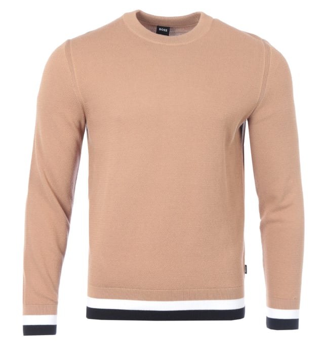 The Ecaio is a versatile sweater from BOSS knitted from soft cotton with a rich structure for comfort and breathability. The perfect casual knitwear piece to refresh your wardrobe with timeless appeal. Featuring a ribbed crew neck, long sleeves and ribbed trims. Finished with a subtle logo pinch tag and a signature stripe trim to the inside of the crew neck collar.Regular Fit, Structured Cotton Knit, Ribbed Crew Neck, Long Sleeves, Ribbed Cuffs & Hem, Signature Stripe Trim, BOSS Branding. Style & Fit:Regular Fit, Fits True to Size. Composition & Care:100% Cotton, Machine Wash.