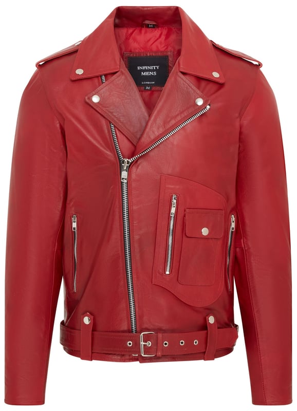 This iconic Brando-style leather jacket combines timeless design with modern functionality. Crafted from premium cowhide, it features an asymmetric YKK zip front and wide studded lapels for a classic biker look. Designed for both style and comfort, the jacket offers multiple adjustable features and practical storage options, making it a versatile addition to any wardrobe.

Premium cowhide leather in a classic Brando design
Asymmetric YKK zip closure for a stylish edge
Adjustable waist belt for a tailored fit
Zipped gauntlet cuffs for a customizable feel
Wide notch lapels with stud detailing
Multiple exterior zip and stud-fastened pockets
Integrated lining pockets for added convenience
Available in a variety of colors to suit all tastes