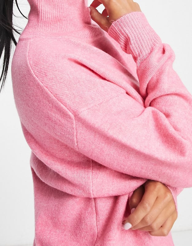 ASOS DESIGN Petite longline jumper with high neck in pink