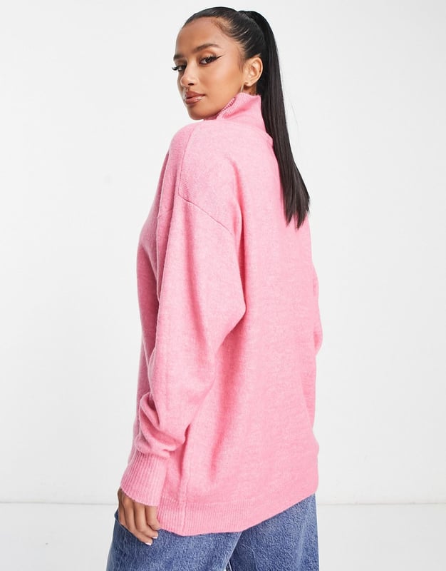 ASOS DESIGN Petite longline jumper with high neck in pink