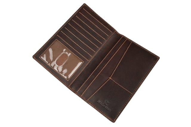 This Woodland Leather Credit Card Holder Wallet has been made from a high grade of buffalo leather. The leather used is an aged leather also known as Burnish. Timeless in style and colour and will age beautifully with use. It has 8 credit card slots and a perfectly placed ID slot. Three further money slots and two uniquely shaped slots for other items. Contrast stitch detail through out. Dimension: H (17.0cms), L (10.0cms), D (1.0cms).