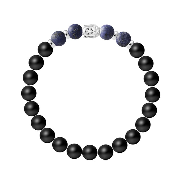 Bracelet BUDDHA - BLACK AGATE STONE - CHRYSOCOLLA - Buddha Sterling Silver 925 Thousandths | HR® elasticated - High Resistance | Manufactured in our French Workshop | Delivered with our prestige box and a certificate of warranty & authenticity