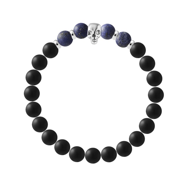 Bracelet TETE DE MORT - BLACK AGATE STONE - CHRYSOCOLLA - Skull Head Sterling Silver 925 Thousandths | HR® elasticated - High Resistance | Manufactured in our French Workshop | Delivered with our prestige box and a certificate of warranty & authenticity