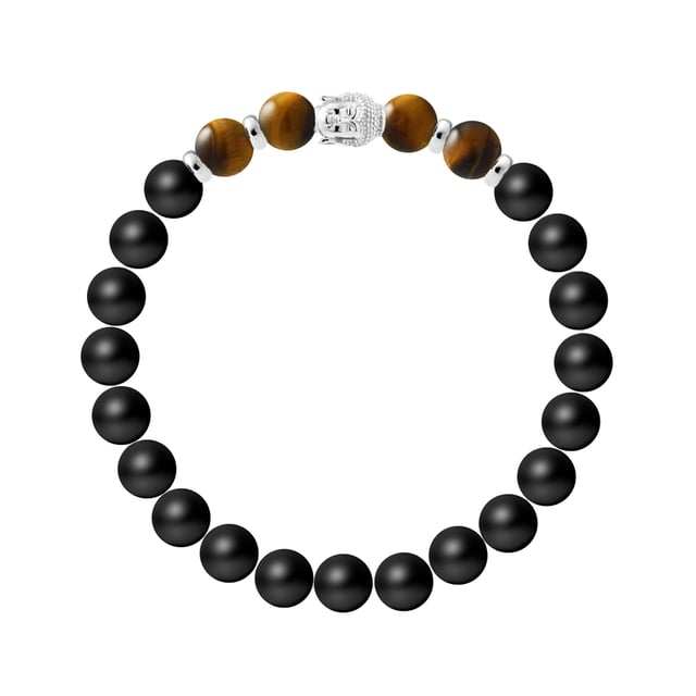 Bracelet BUDDHA - BLACK AGATE STONE - TIGER EYE STONE - Buddha Sterling Silver 925 Thousandths | HR® elasticated - High Resistance | Manufactured in our French Workshop | Delivered with our prestige box and a certificate of warranty & authenticity