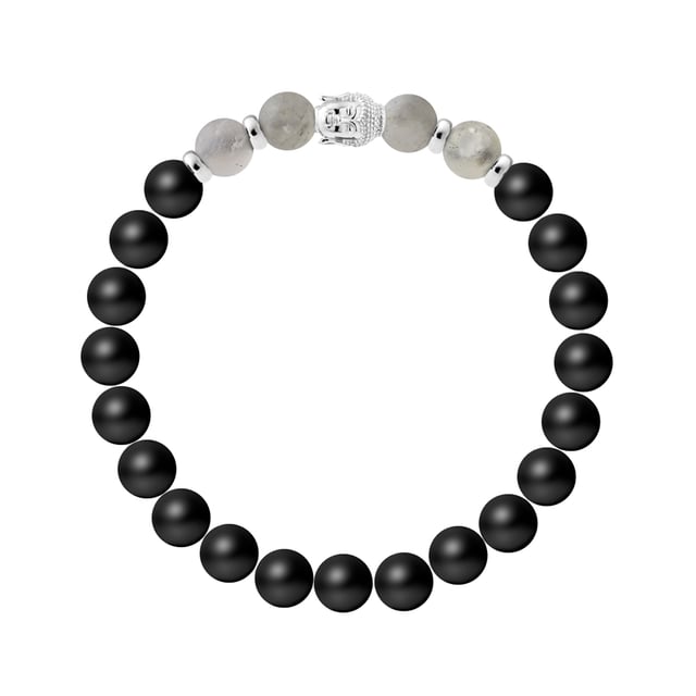 Bracelet BUDDHA - BLACK AGATE STONE - QUARTZ - Buddha Sterling Silver 925 Thousandths | HR® elasticated - High Resistance | Manufactured in our French Workshop | Delivered with our prestige box and a certificate of warranty & authenticity
